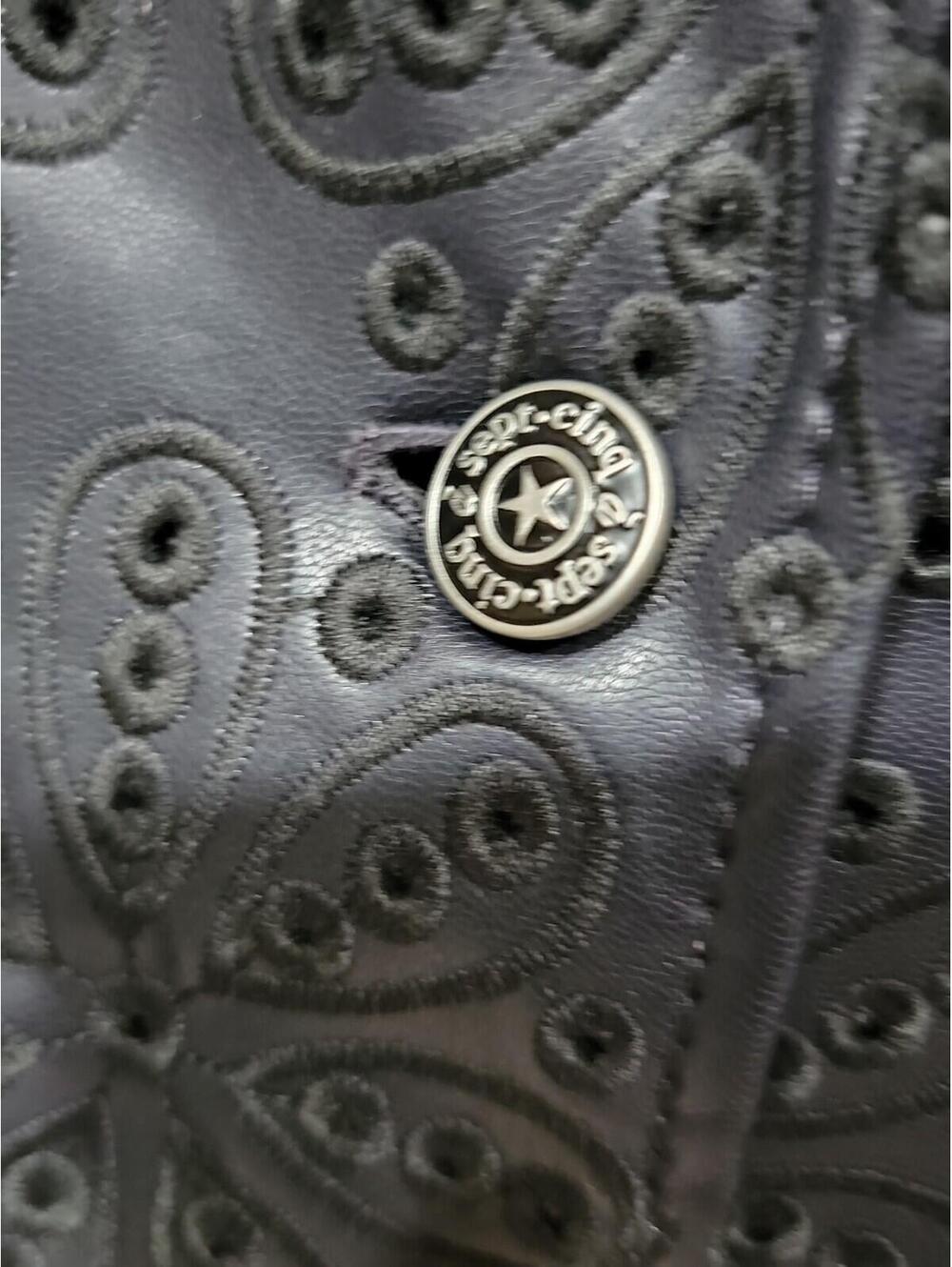 CINQ À SEPT Cheyenne Embroidered Eyelet Size 4 Faux Leather Blazer Navy NWT #W3 - Picture 10 of 13